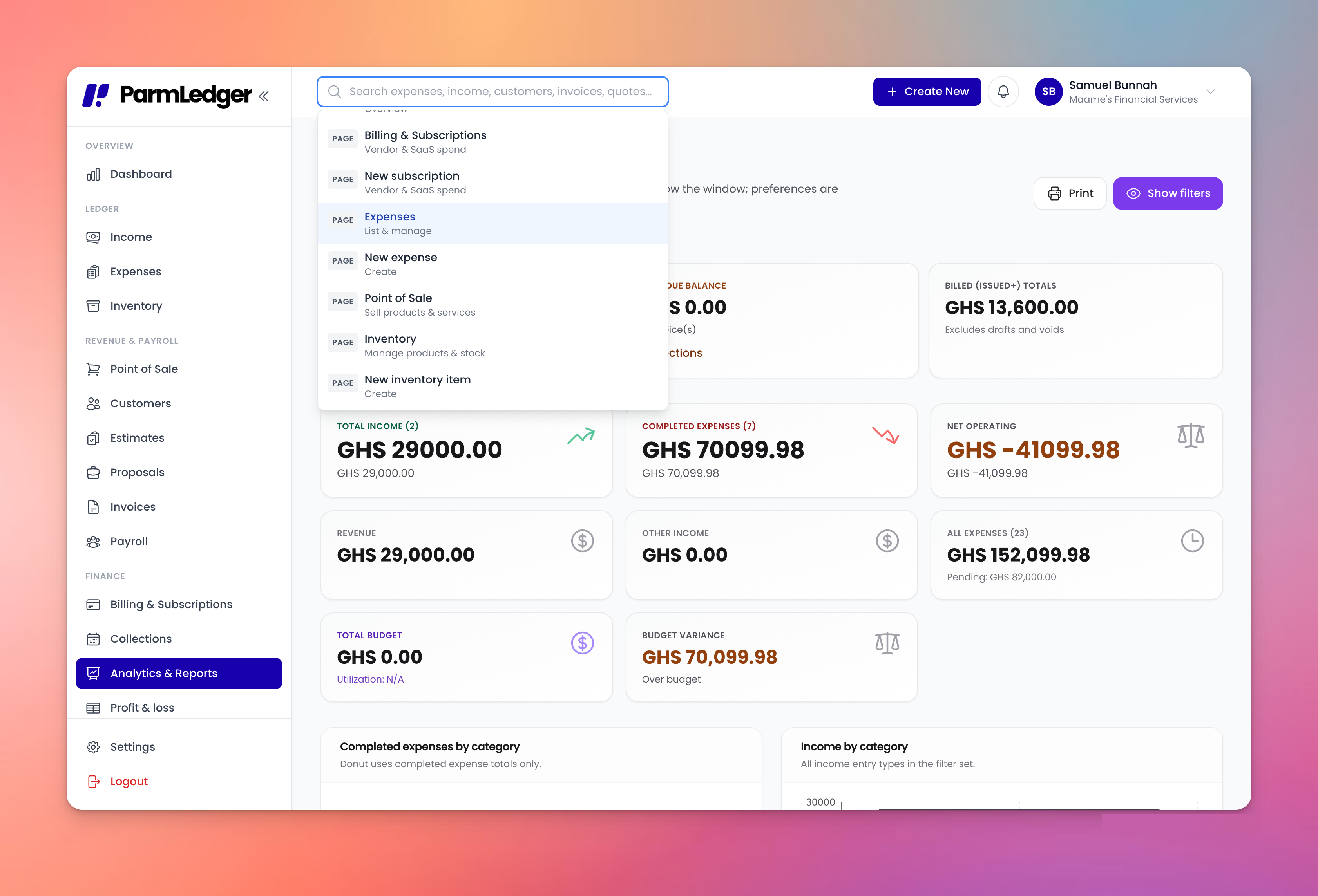 ParmLedger Dashboard Mockup